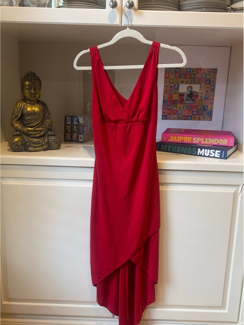 Red Draped Wrap Maxi Dress Sleeveless Elegant Evening Dress Size S